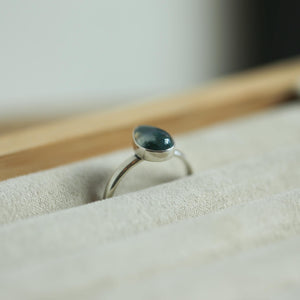 Moss Agate Custom Ring - Sterling Silver - Agate Pear Shaped Ring