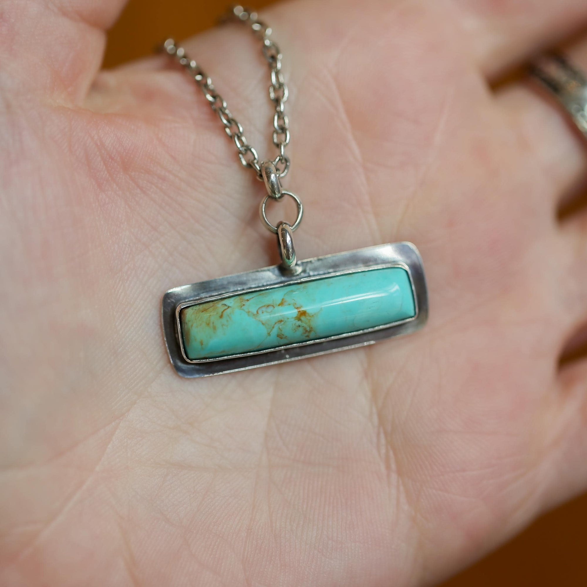 Egyptian Turquoise Bar Pendant - .925 Sterling Silver - Modern Turquoise Necklace