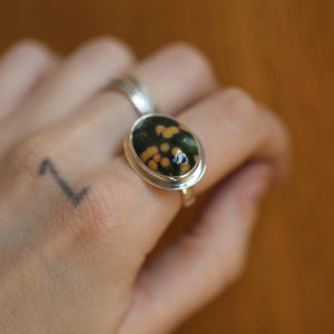 Custom Ocean Jasper East West Oval Ring - .925 Sterling Silver - Unisex - Men's Ring