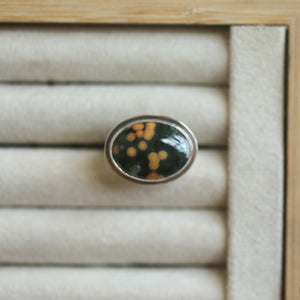 Custom Ocean Jasper East West Oval Ring - .925 Sterling Silver - Unisex - Men's Ring