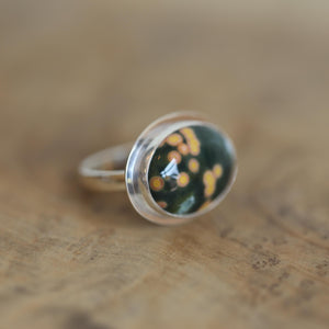 Custom Ocean Jasper East West Oval Ring - .925 Sterling Silver - Unisex - Men's Ring