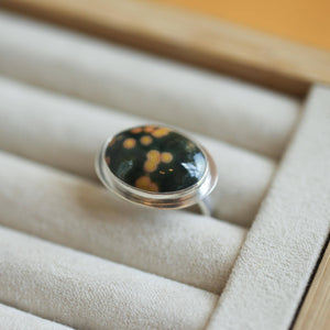 Custom Ocean Jasper East West Oval Ring - .925 Sterling Silver - Unisex - Men's Ring