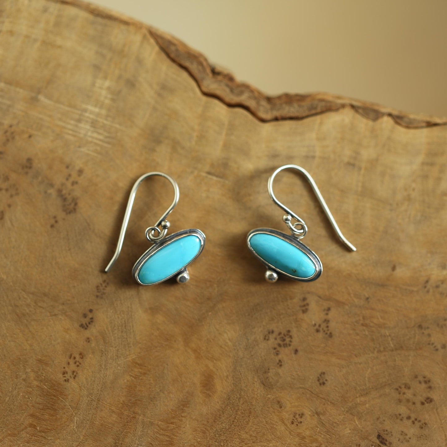 Kingman Turquoise Drop Earrings – Sterling Silver, Handmade