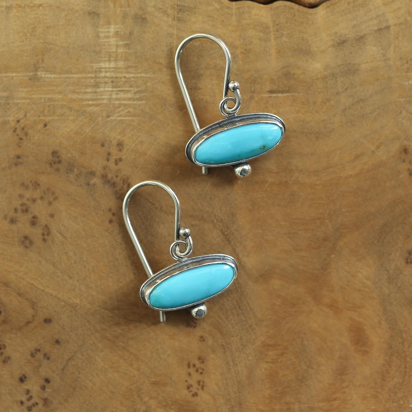 Kingman Turquoise Drop Earrings – Sterling Silver, Handmade