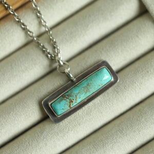 Egyptian Turquoise Bar Pendant - .925 Sterling Silver - Modern Turquoise Necklace