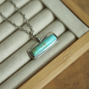 Egyptian Turquoise Bar Pendant - .925 Sterling Silver - Modern Turquoise Necklace