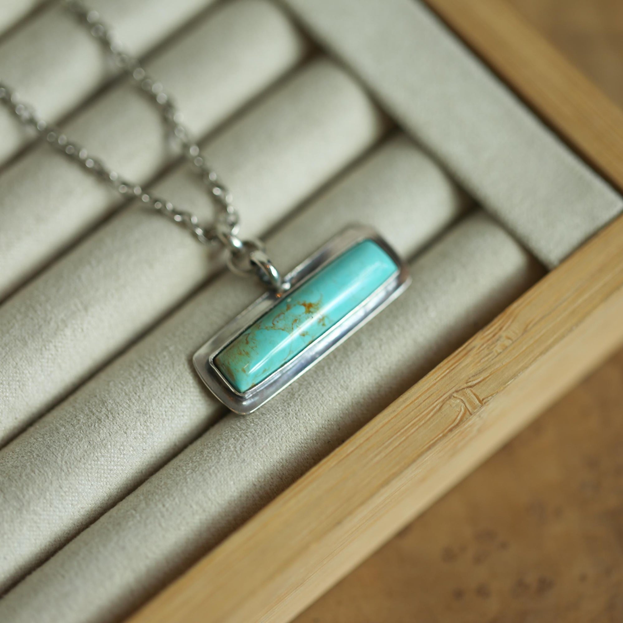 Egyptian Turquoise Bar Pendant - .925 Sterling Silver - Modern Turquoise Necklace