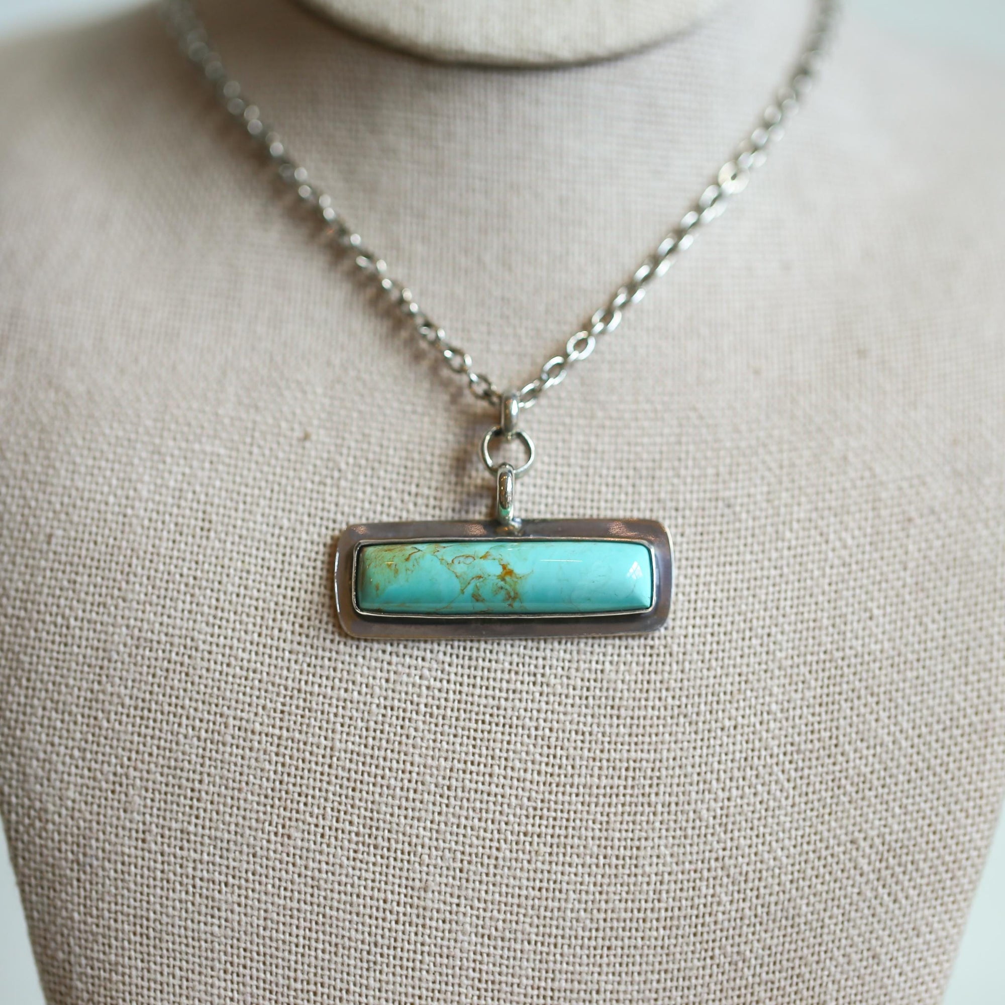 Egyptian Turquoise Bar Pendant - .925 Sterling Silver - Modern Turquoise Necklace
