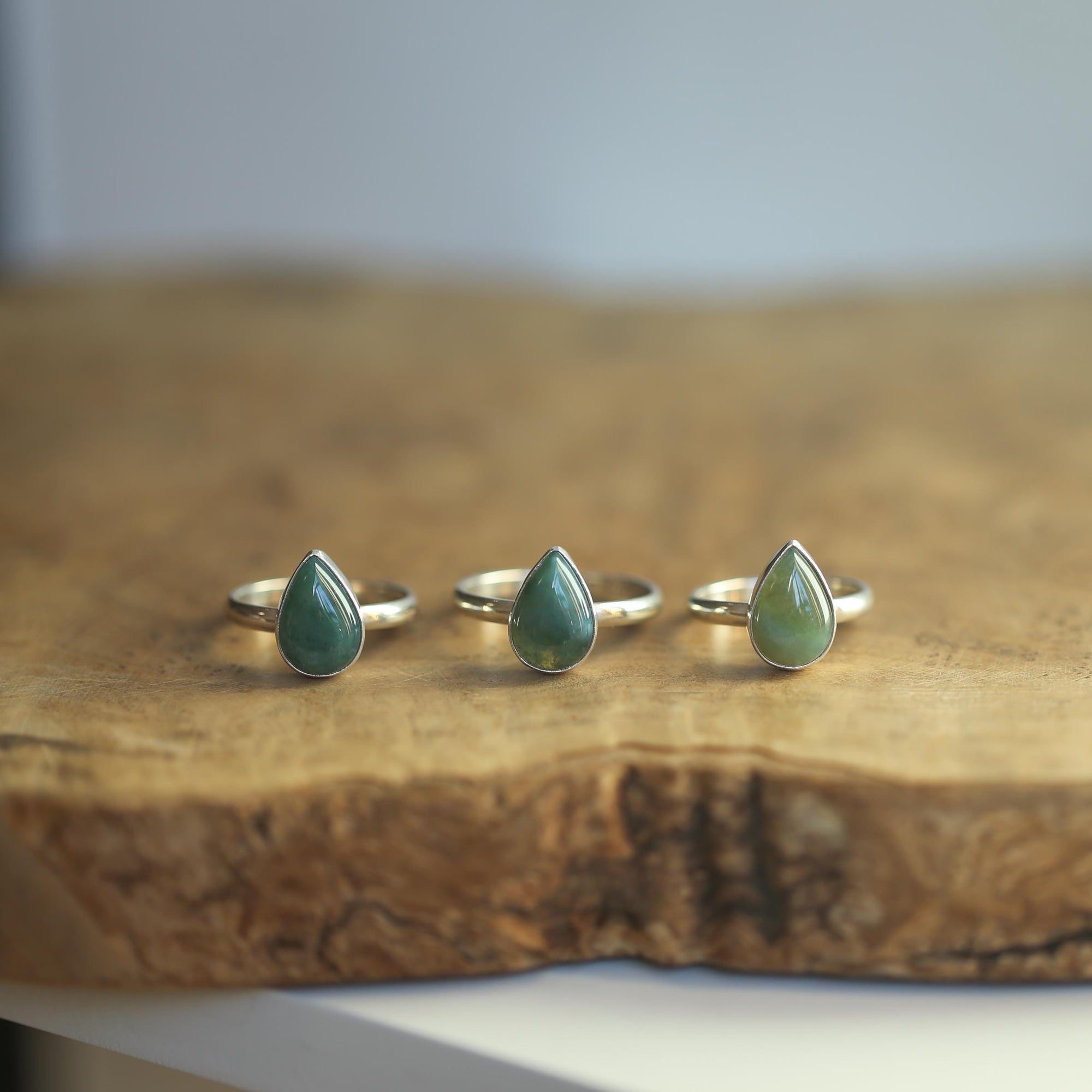 Moss Agate Custom Ring - Sterling Silver - Agate Pear Shaped Ring