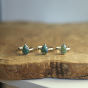 Pear-Shaped Moss Agate Ring - Handmade Sterling Silver Ring