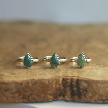 Pear-Shaped Moss Agate Ring | Sterling Silver