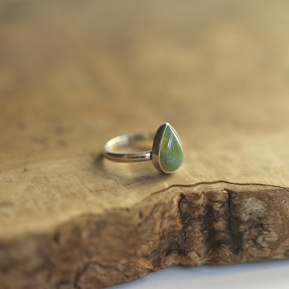 Pear-Shaped Moss Agate Ring | Sterling Silver