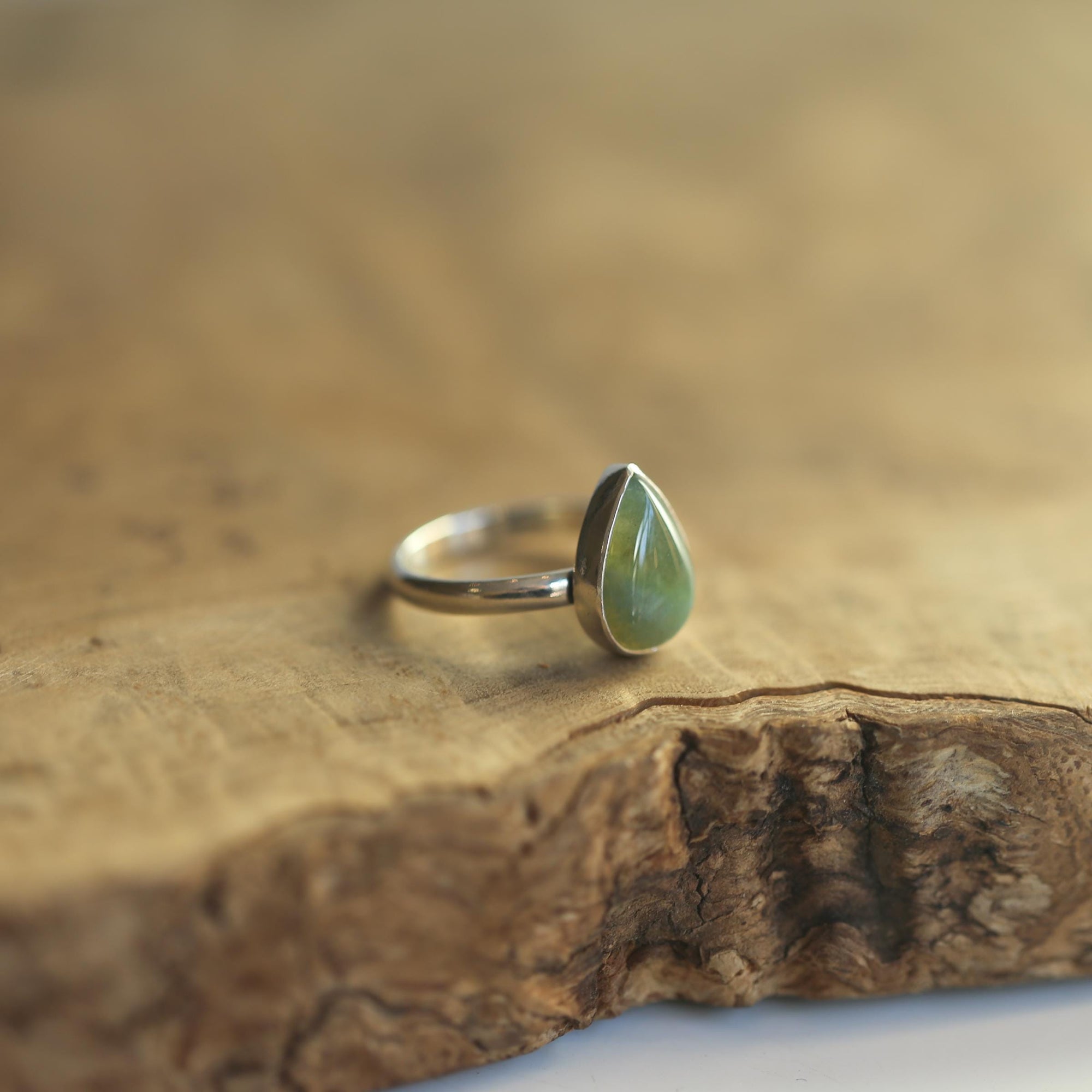 Moss Agate Custom Ring - Sterling Silver - Agate Pear Shaped Ring