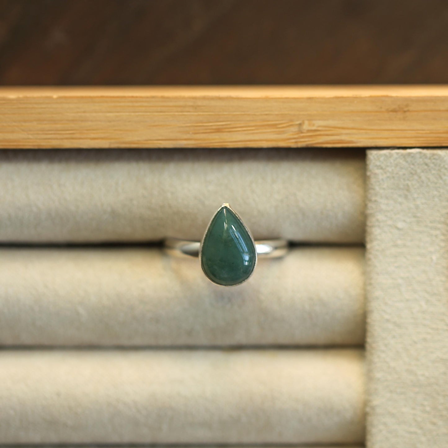 Pear-Shaped Moss Agate Ring | Sterling Silver