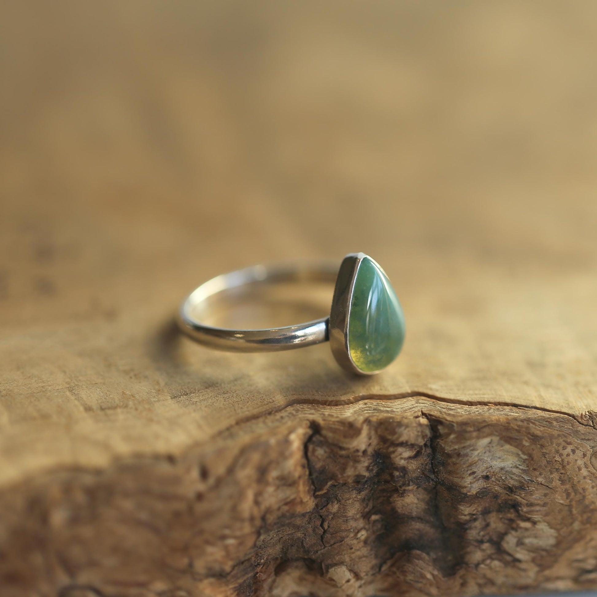 Pear-Shaped Moss Agate Ring | Sterling Silver