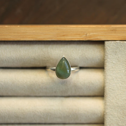 Pear-Shaped Moss Agate Ring | Sterling Silver