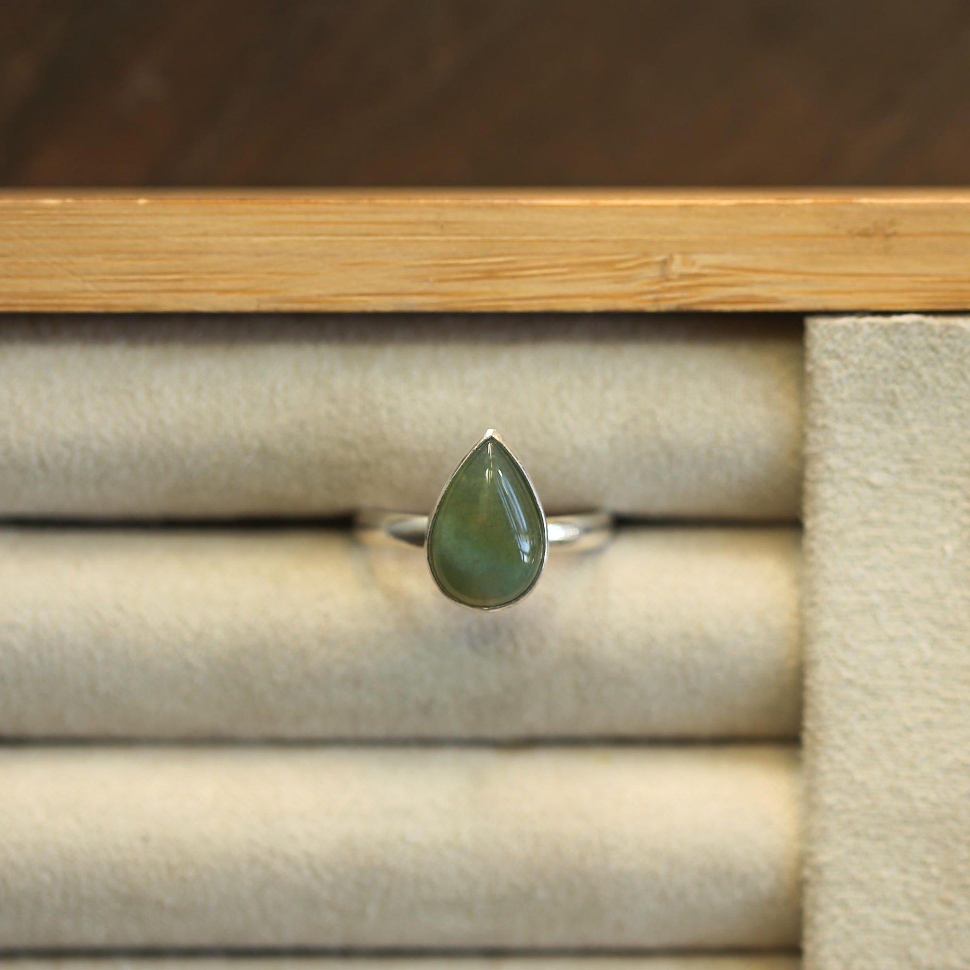 Moss Agate Custom Ring - Sterling Silver - Agate Pear Shaped Ring