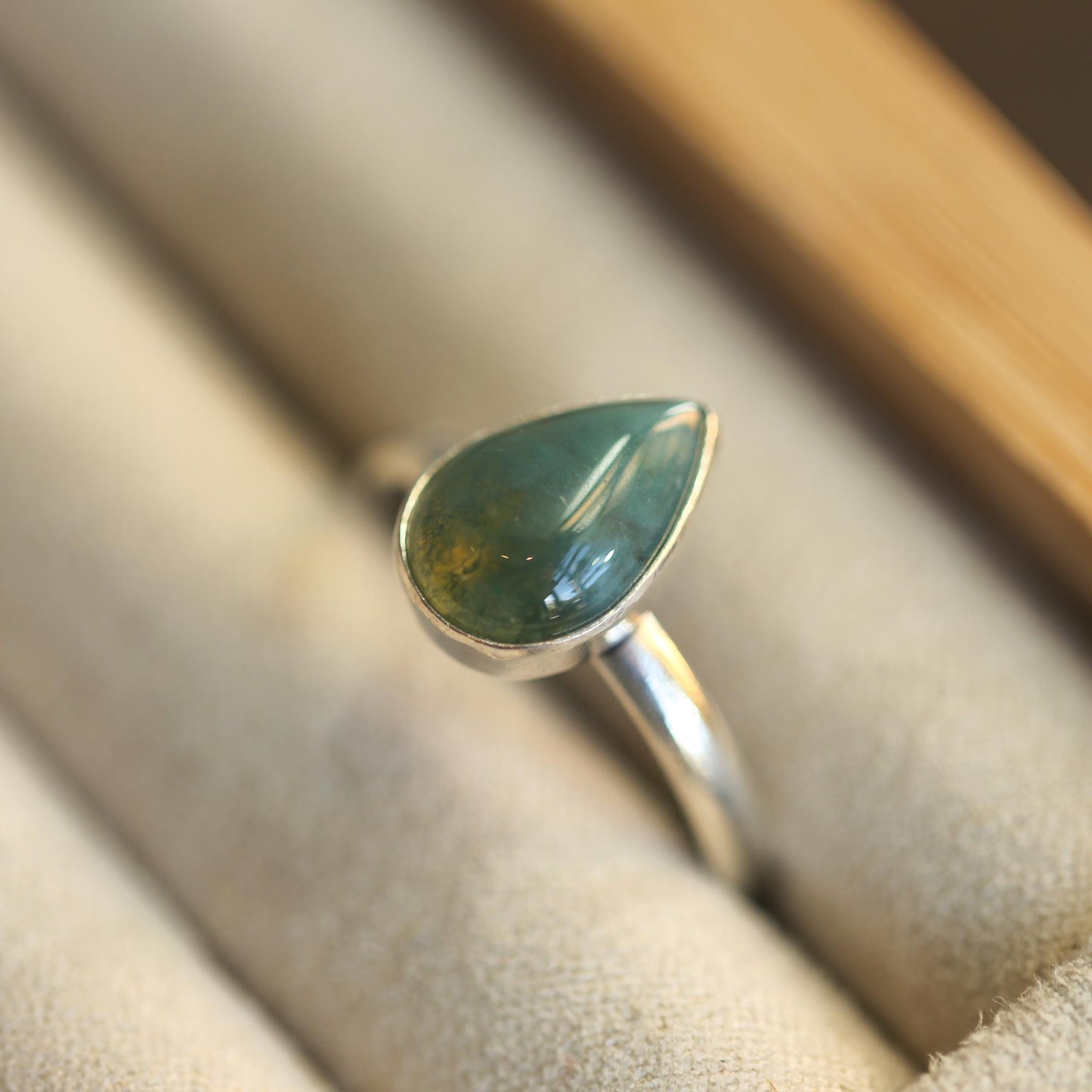 Pear-Shaped Moss Agate Ring | Sterling Silver