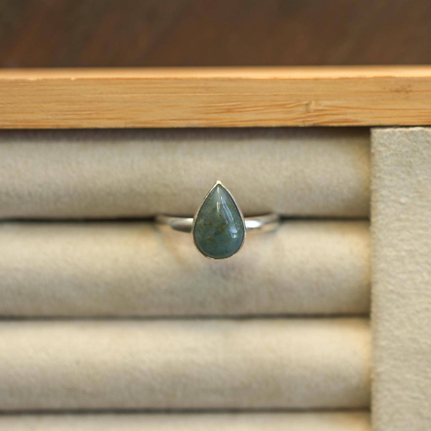 Pear-Shaped Moss Agate Ring | Sterling Silver