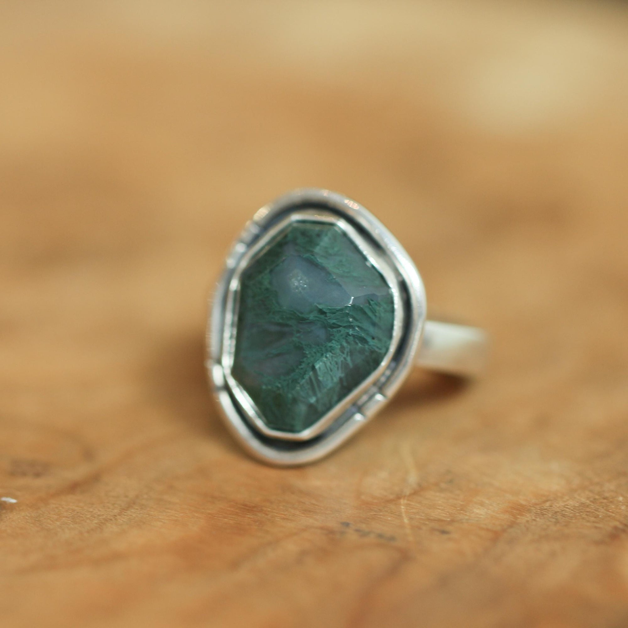 Green Moss Agate Boho Ring - Choose Your Stone - Sterling Silver