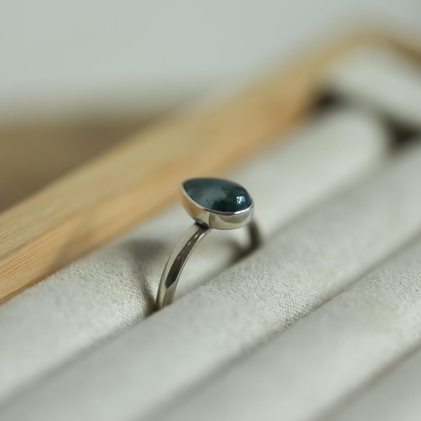 Moss Agate Custom Ring - Sterling Silver - Agate Pear Shaped Ring