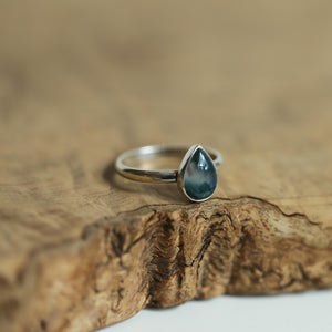 Moss Agate Custom Ring - Sterling Silver - Agate Pear Shaped Ring