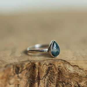 Moss Agate Custom Ring - Sterling Silver - Agate Pear Shaped Ring