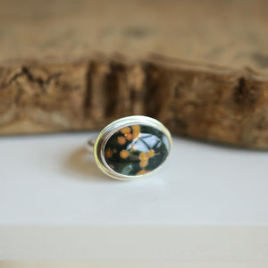 Custom Ocean Jasper East West Oval Ring - .925 Sterling Silver - Unisex - Men's Ring