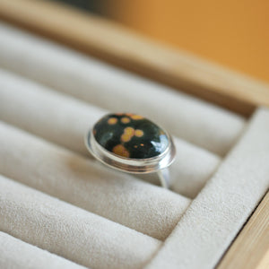 Custom Ocean Jasper East West Oval Ring - .925 Sterling Silver - Unisex - Men's Ring