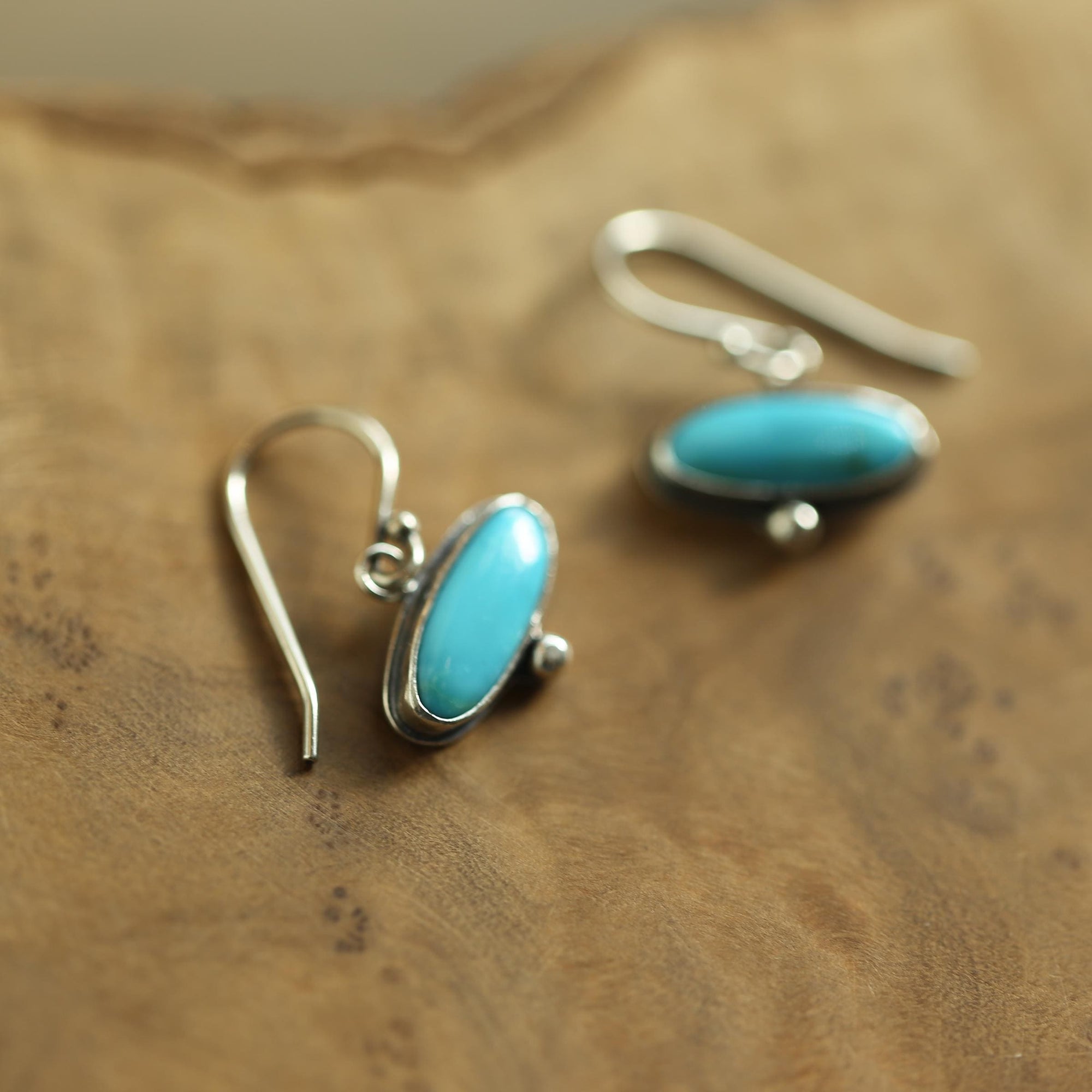 Kingman Turquoise Drop Earrings - American Turquoise Earrings - Sterling Silver