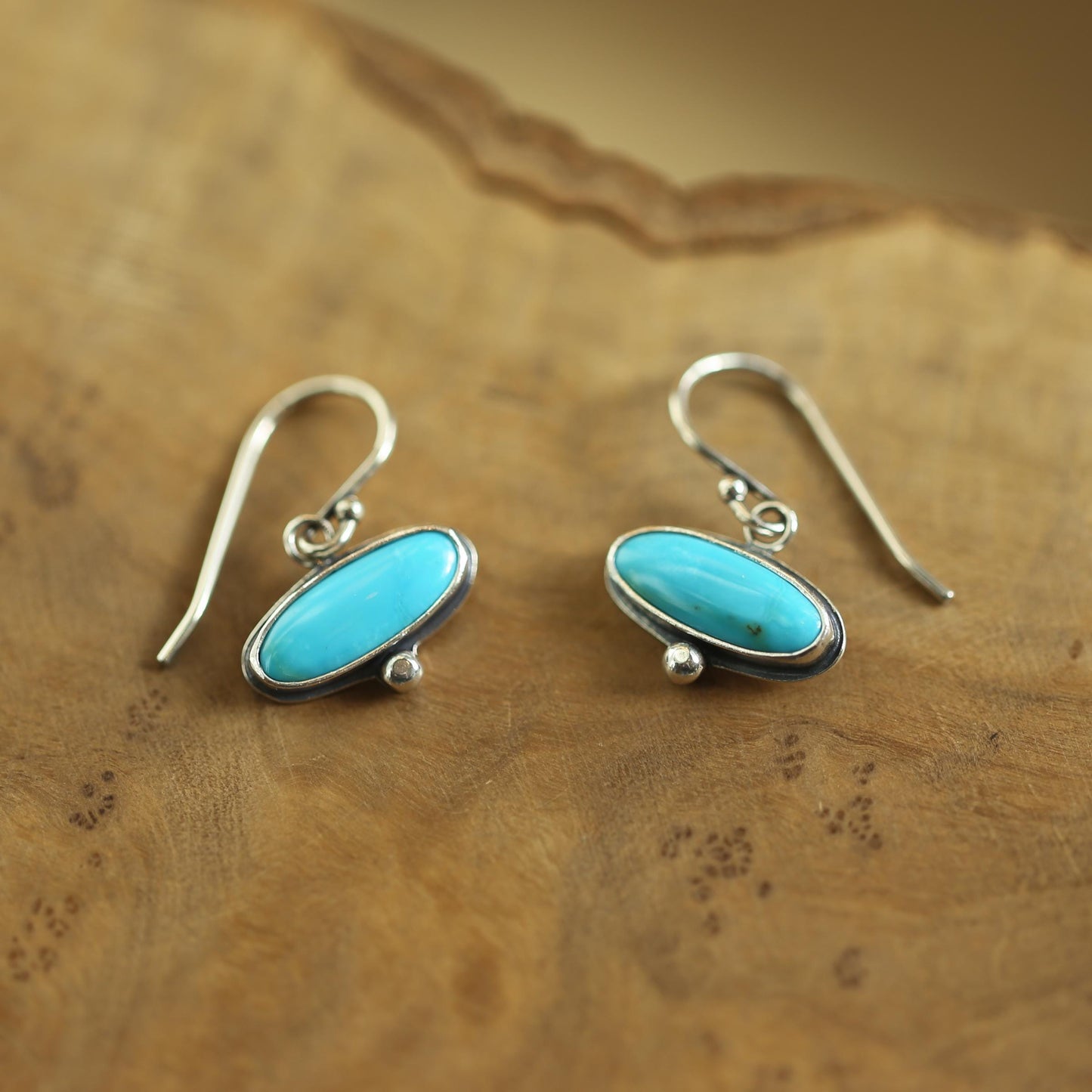 Kingman Turquoise Drop Earrings – Sterling Silver, Handmade