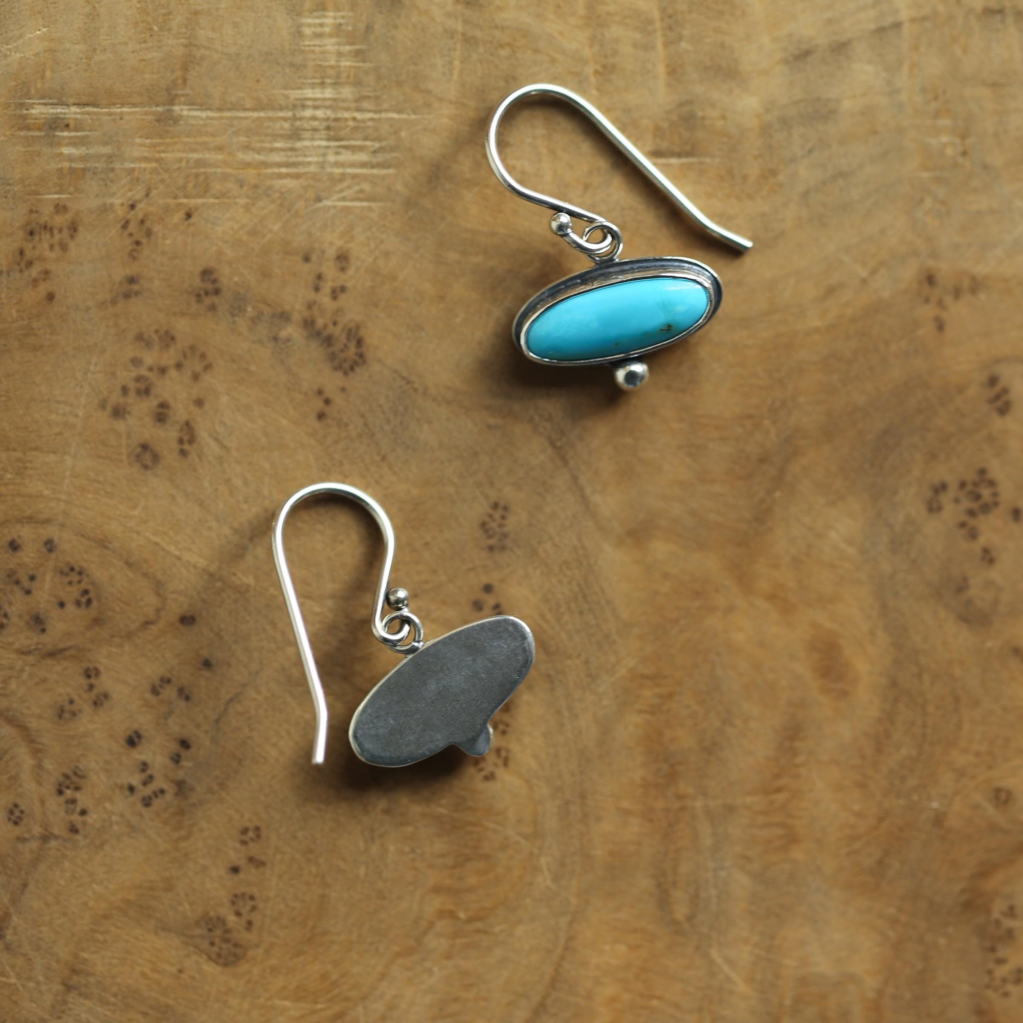 Kingman Turquoise Drop Earrings - American Turquoise Earrings - Sterling Silver