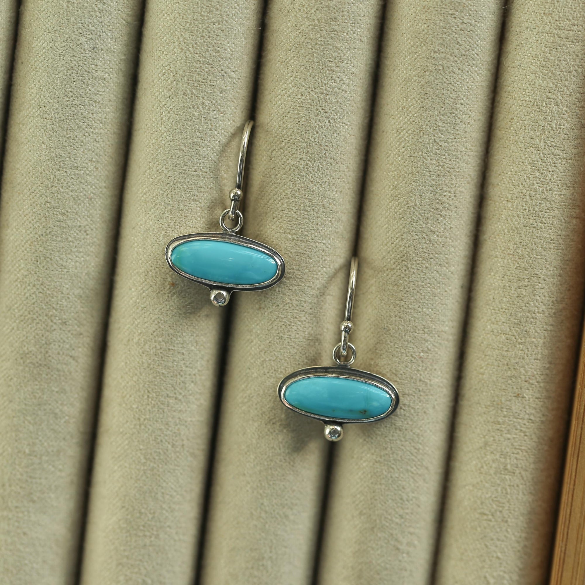 Kingman Turquoise Drop Earrings - American Turquoise Earrings - Sterling Silver