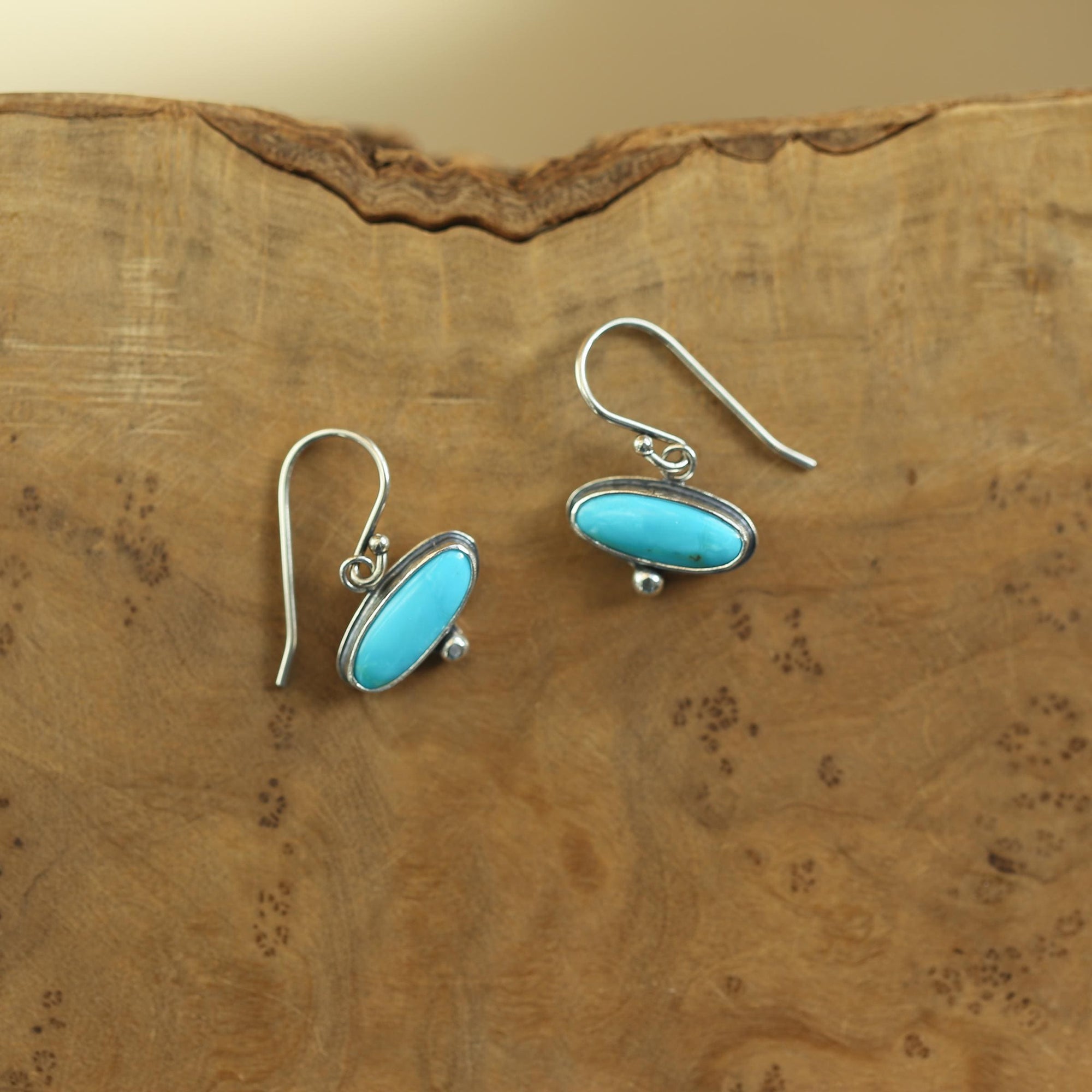 Kingman Turquoise Drop Earrings - American Turquoise Earrings - Sterling Silver