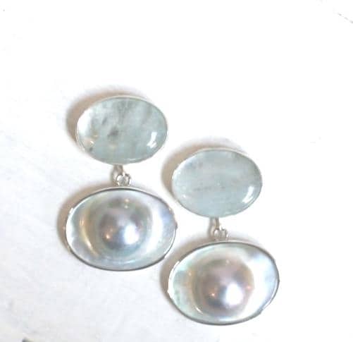 Ready to Ship - Morganite and Blister Pearl Earrings - Pearl Drop Earrings - Silversmith - OOAK