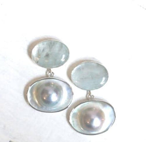 Ready to Ship - Morganite and Blister Pearl Earrings - Pearl Drop Earrings - Silversmith - OOAK