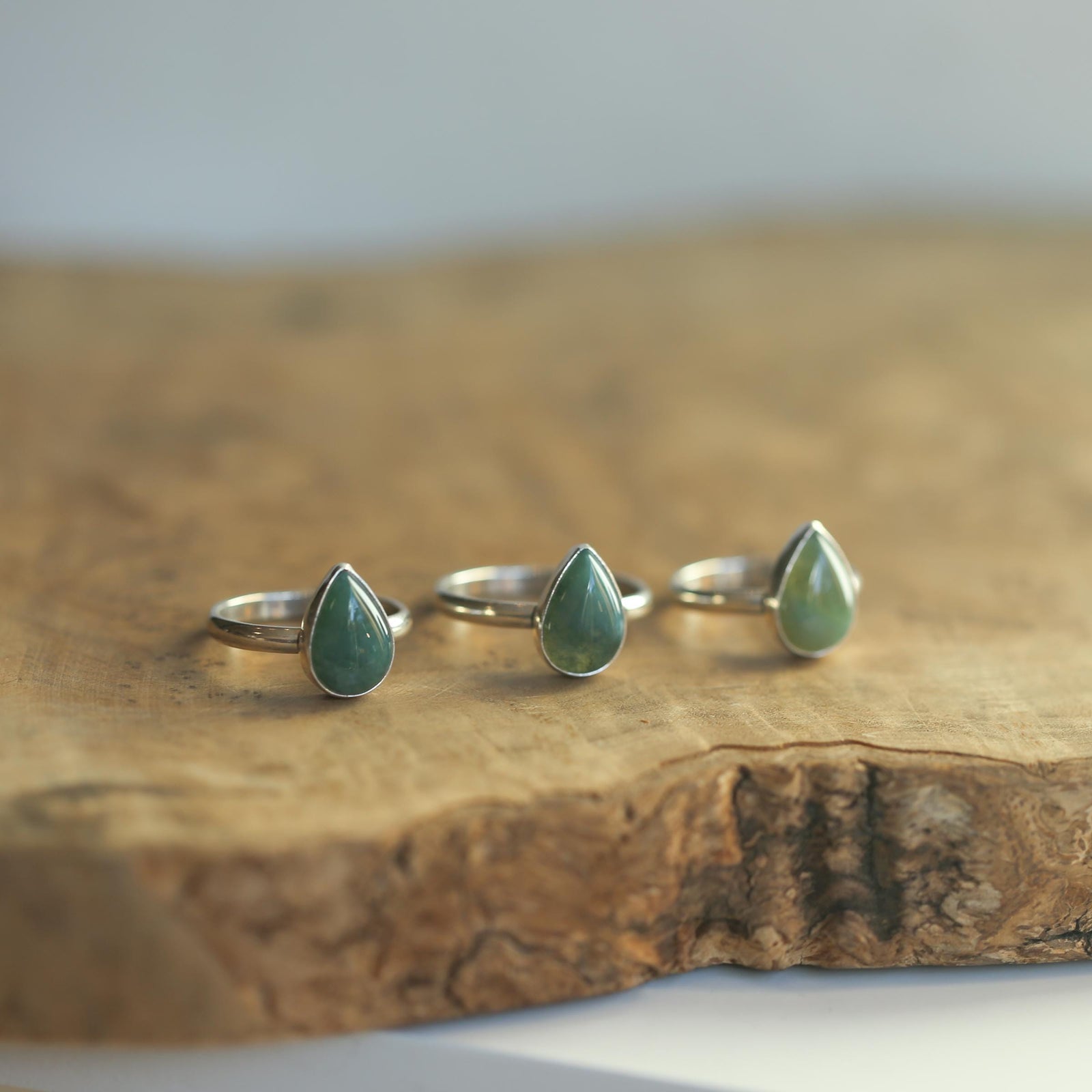 Moss Agate Custom Ring - Sterling Silver - Agate Pear Shaped Ring