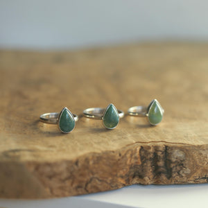Pear-Shaped Moss Agate Ring - Handmade Sterling Silver Ring