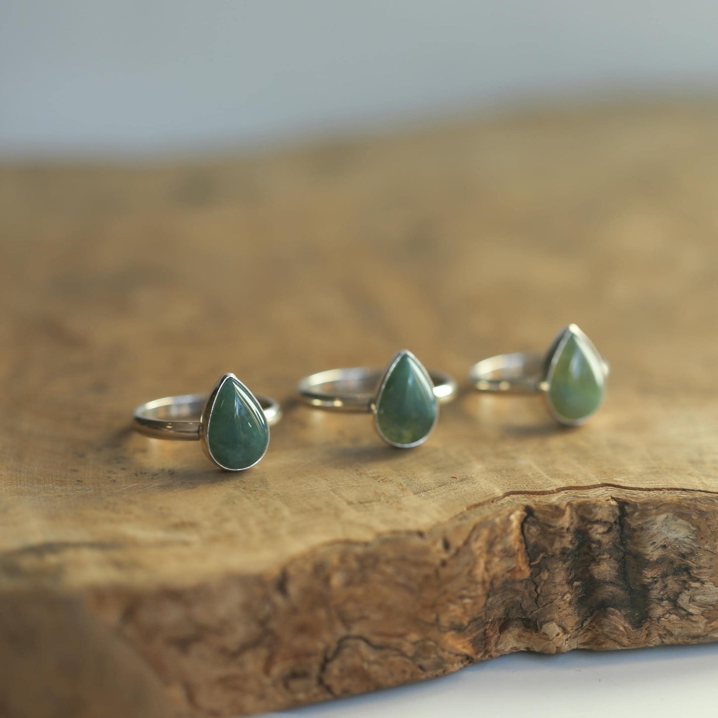 Pear-Shaped Moss Agate Ring | Sterling Silver