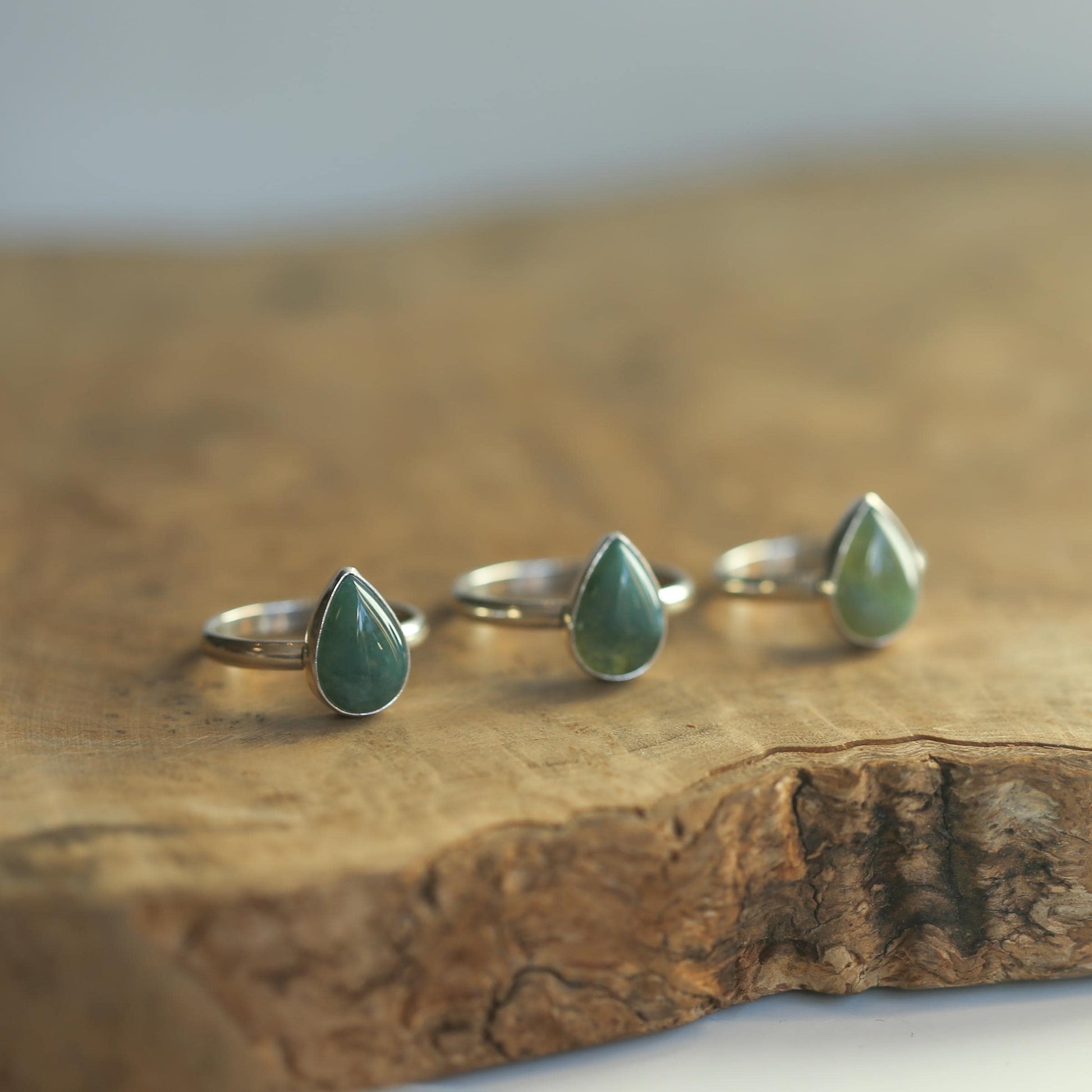 Pear-Shaped Moss Agate Ring | Sterling Silver