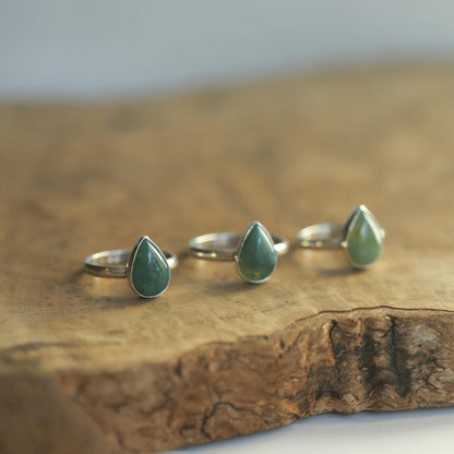 Pear-Shaped Moss Agate Ring | Sterling Silver