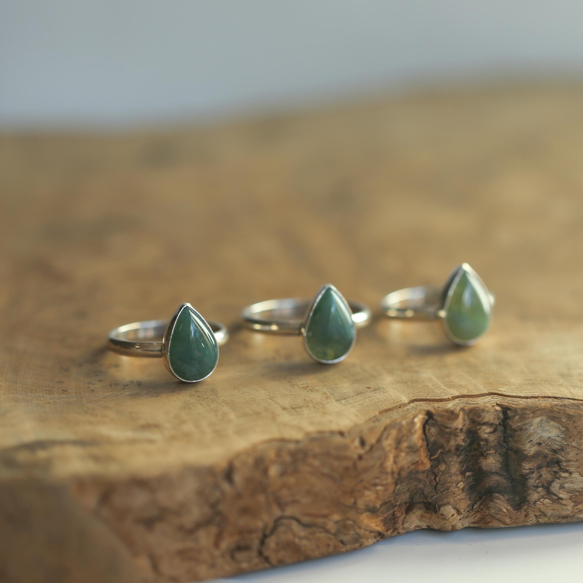 Moss Agate Custom Ring - Sterling Silver - Agate Pear Shaped Ring