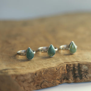 Pear-Shaped Moss Agate Ring - Handmade Sterling Silver Ring