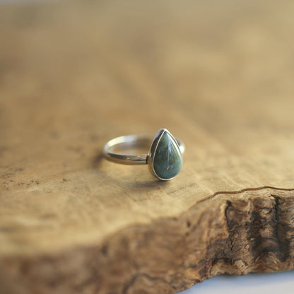Pear-Shaped Moss Agate Ring | Sterling Silver