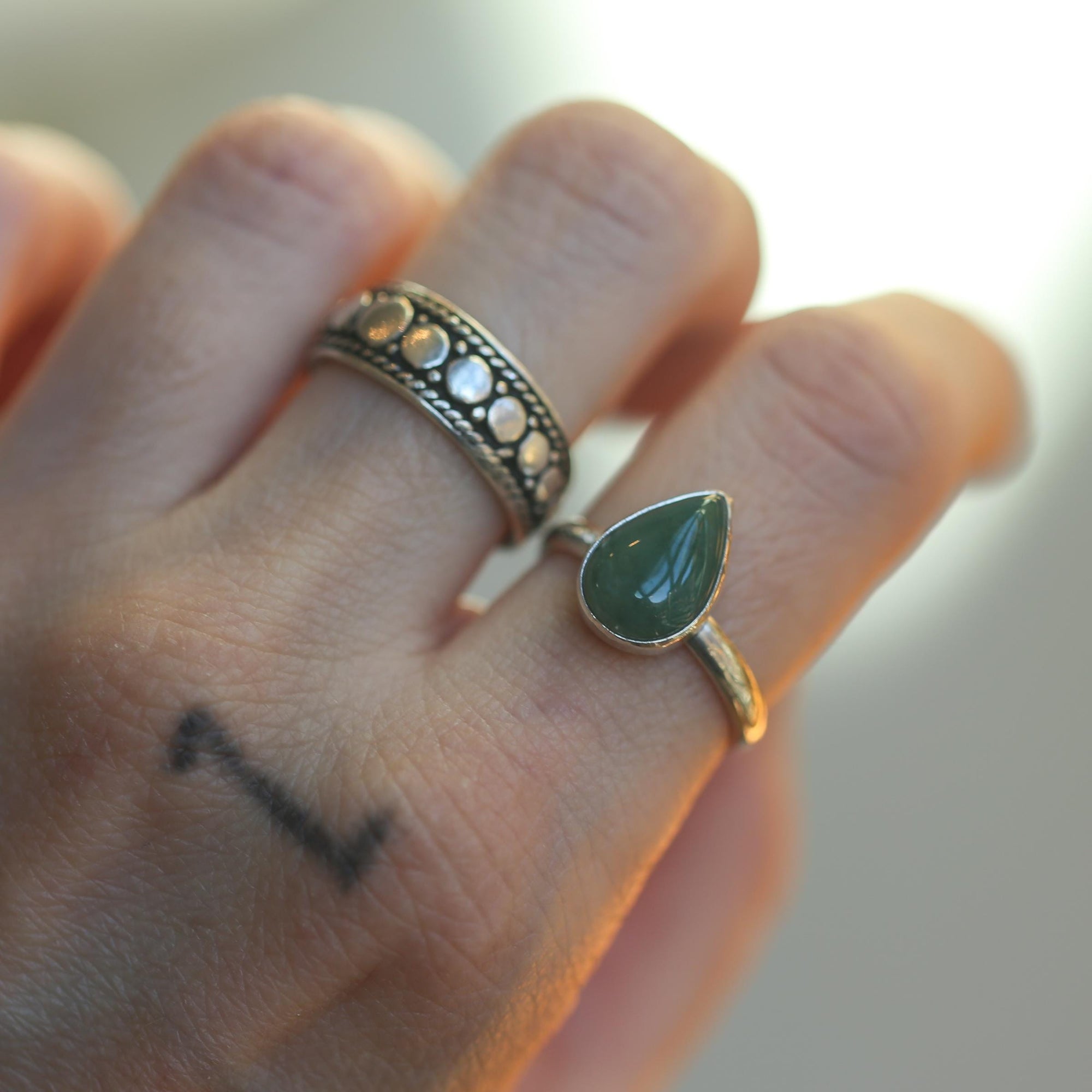 Moss Agate Custom Ring - Sterling Silver - Agate Pear Shaped Ring