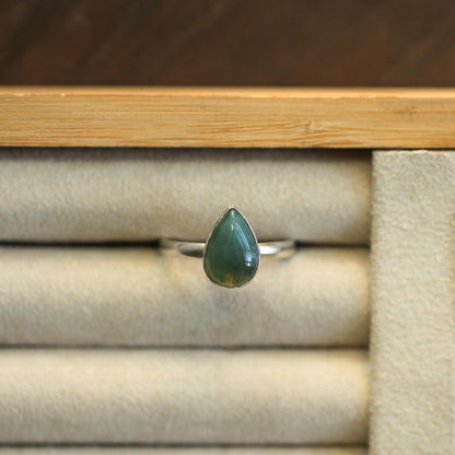 Pear-Shaped Moss Agate Ring | Sterling Silver