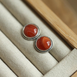 Red Agate Posts - Red Agate Studs - Red Agate Earrings - Sterling Silver