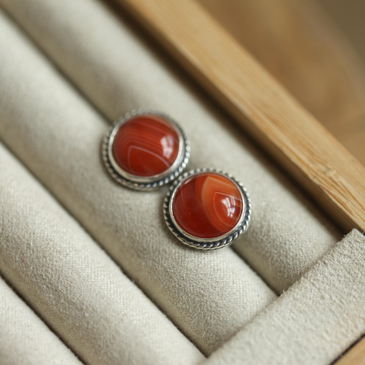 Red Agate Post Earrings | Sterling Silver