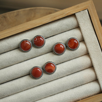 Red Agate Post Earrings | Sterling Silver
