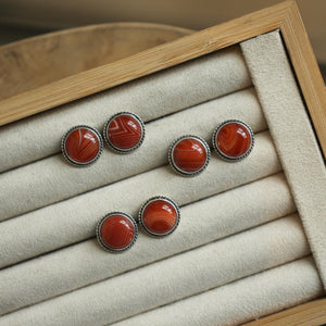 Red Agate Posts - Red Agate Studs - Red Agate Earrings - Sterling Silver